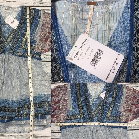 Free People Peasant Tunic Long Sleeve Sheer Top Chic Boho Printed V-neck Overlay - Picture 16 of 16